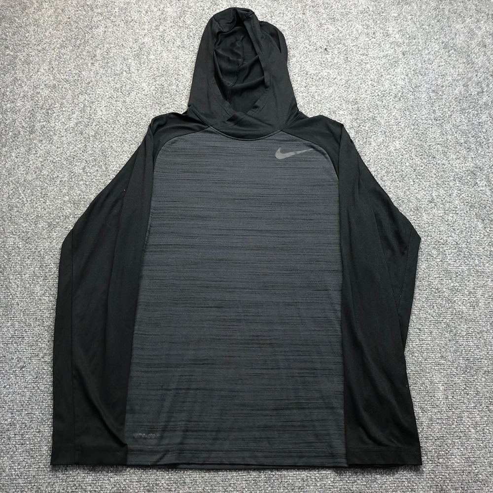 Nike Dri-FIT Mens Small Black Charcoal Heather Performance Hoodie Activewear